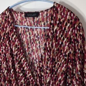 Black Label | Lightweight Wrap Abstract Red White Black Blouse 3/4 Sleeve Size S